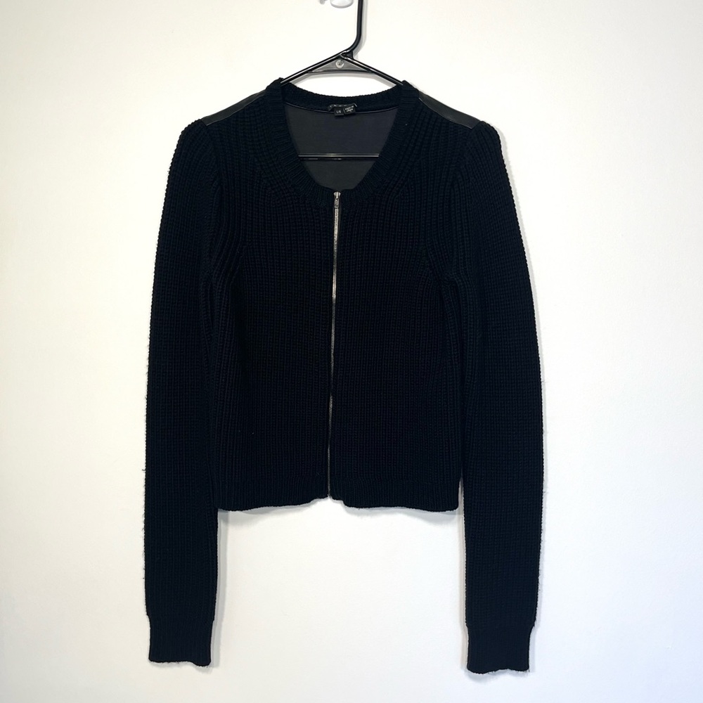 Theory Black Zip-Up Cardigan Sweater